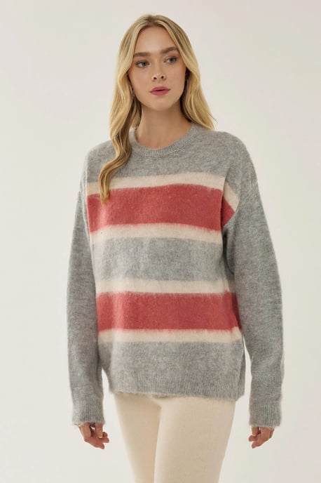 Lockere Passform Bunter Gestreifter Pullover - Image 2