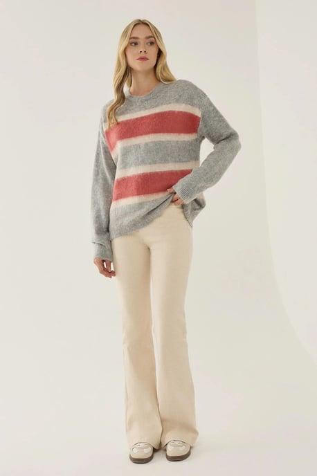 Lockere Passform Bunter Gestreifter Pullover - Image 4