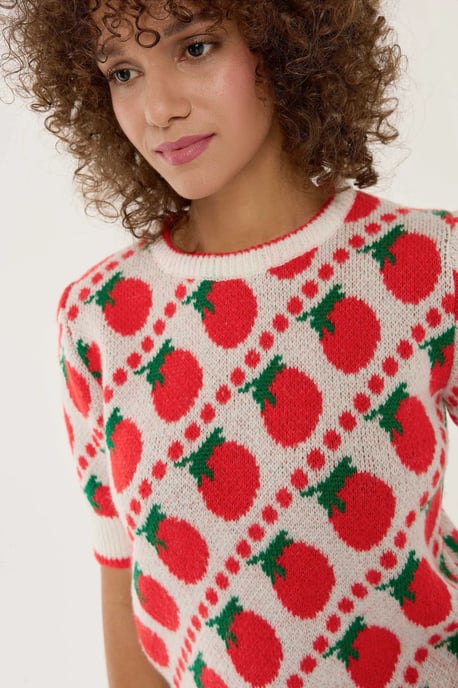Hiccup Kurzarmstrickpullover mit Muster - Rot - Image 2