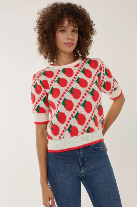 Hiccup Kurzarmstrickpullover mit Muster - Rot - Image 3