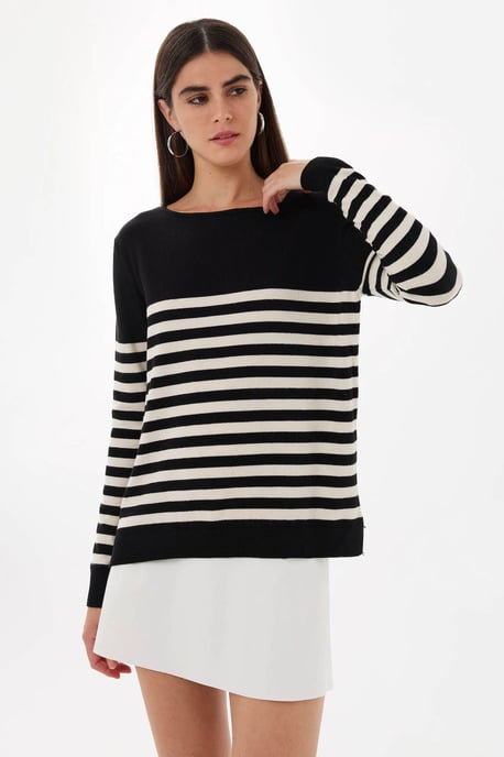 Gestreifter Basic Strickpullover - Image 2