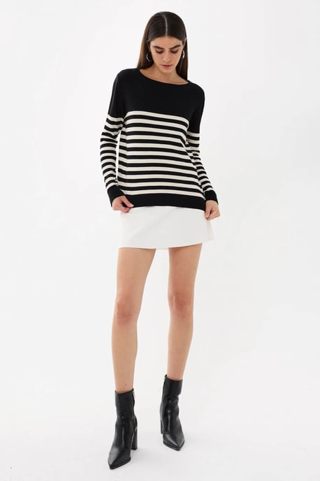Gestreifter Basic Strickpullover - Image 3