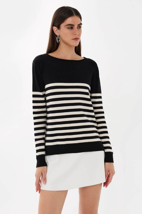 Gestreifter Basic Strickpullover - Image 4