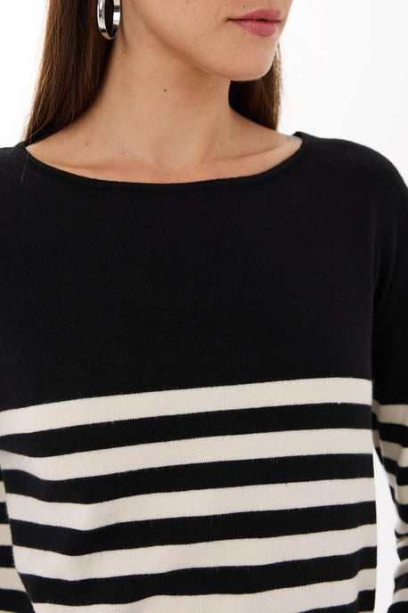 Gestreifter Basic Strickpullover - Image 5