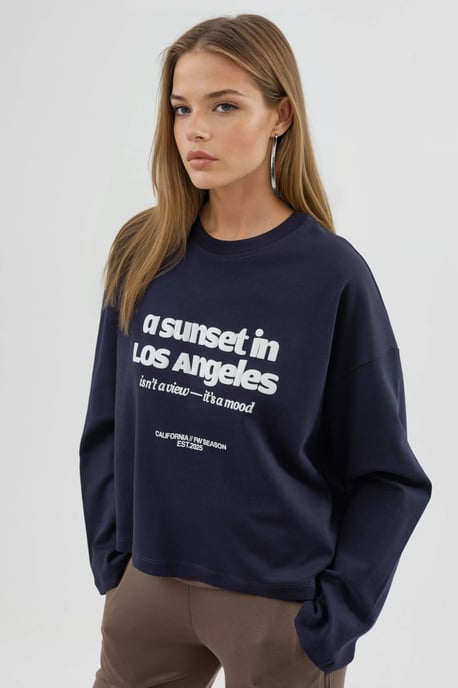 Relaxed Fit Langarm Crewneck Rückenbedrucktes Oberteil - Image 2
