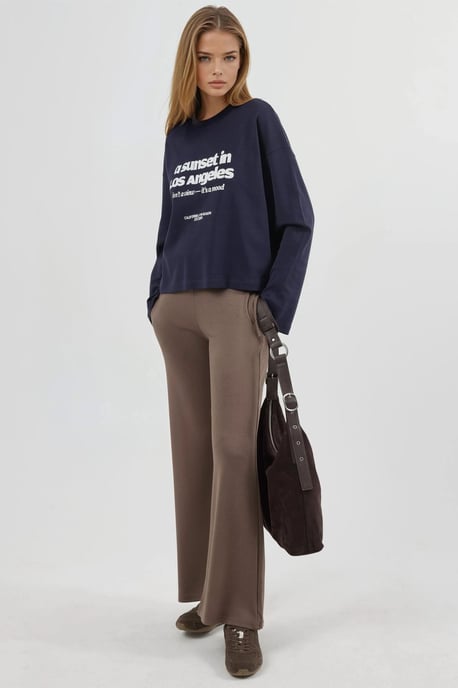Relaxed Fit Langarm Crewneck Rückenbedrucktes Oberteil - Image 3