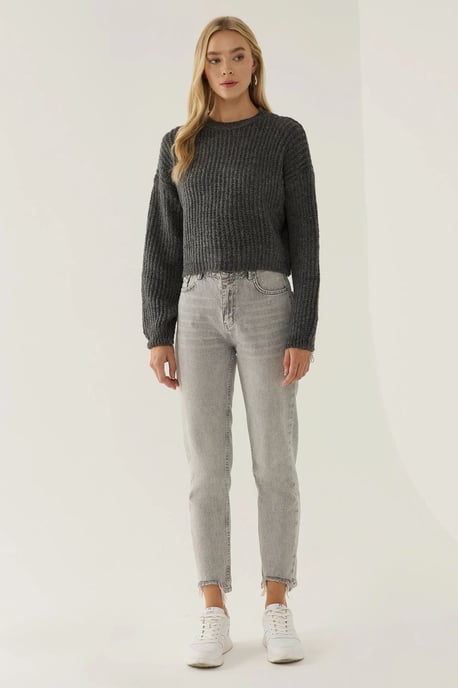 Lässiger Schnitt Rundhalsausschnitt Pullover - Image 2