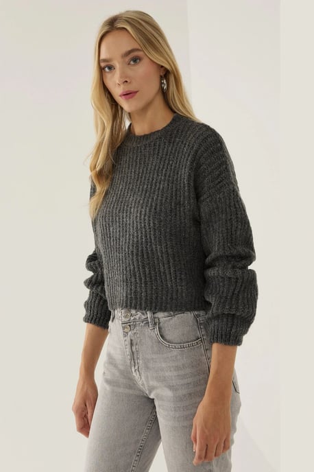 Lässiger Schnitt Rundhalsausschnitt Pullover - Image 3
