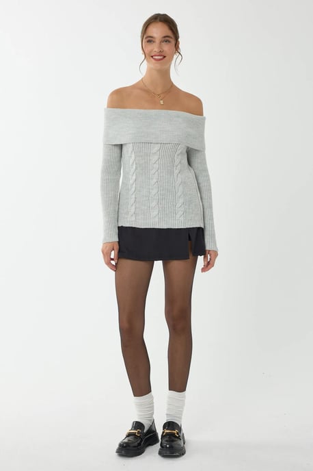 Hiccup Schulterfreier Strickpullover - Grau - Image 2