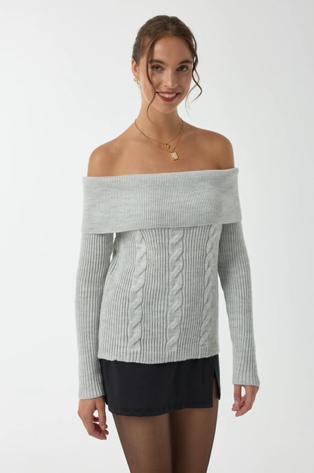 Hiccup Schulterfreier Strickpullover - Grau - Image 3