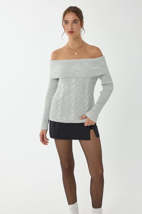 Hiccup Schulterfreier Strickpullover - Grau - Image 4