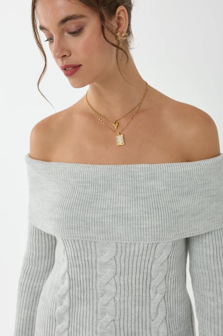 Hiccup Schulterfreier Strickpullover - Grau - Image 6