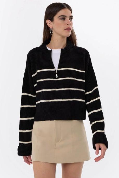 Gestreifter Reißverschluss-Strickpullover - Image 1