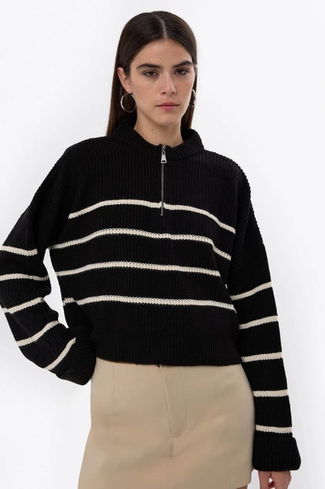 Gestreifter Reißverschluss-Strickpullover - Image 3