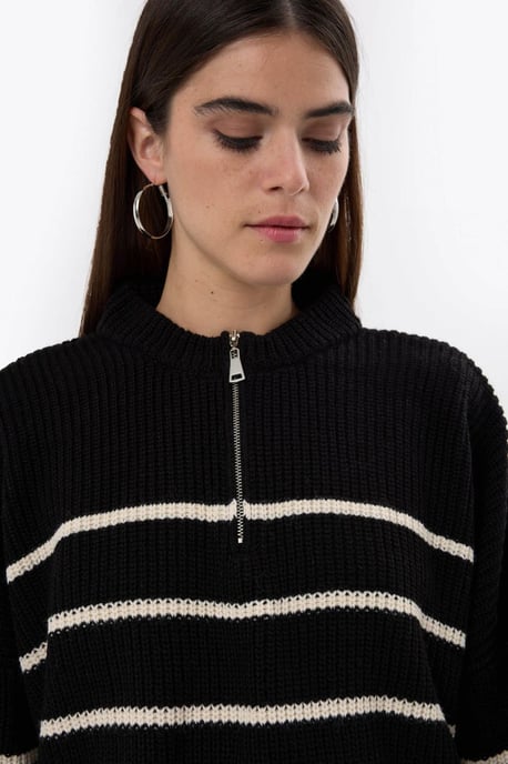 Gestreifter Reißverschluss-Strickpullover - Image 4