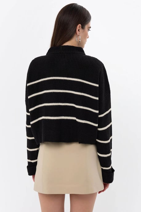 Gestreifter Reißverschluss-Strickpullover - Image 5