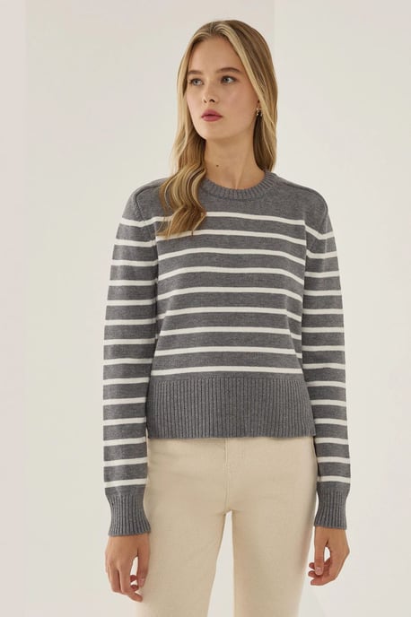 Gestreifter Rundhals-Strickpullover - Image 2