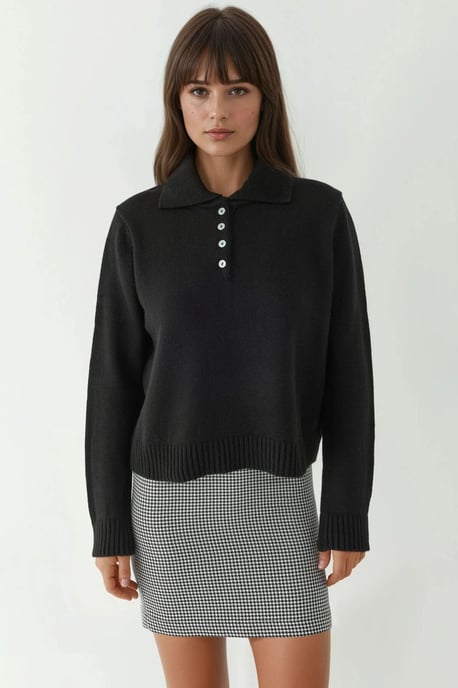 Hiccup Sweater mit Knopfkragen in lässiger Passform - Schwarz - Image 5