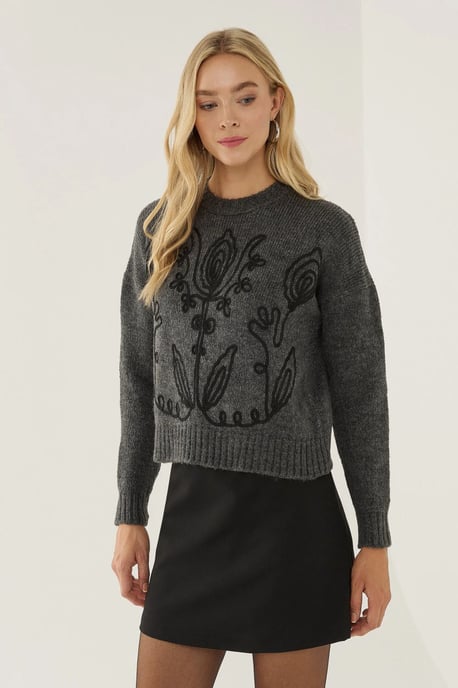Blumenmuster Rundhals-Pullover - Image 1