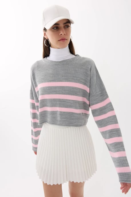 Gestreifter Rundhalsausschnitt-Pullover - Image 3