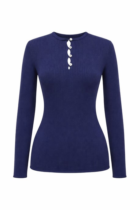 Knopf Detail Rundhals Pullover - Image 1