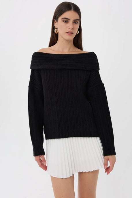 Schulterfreier Strickpullover - Image 1
