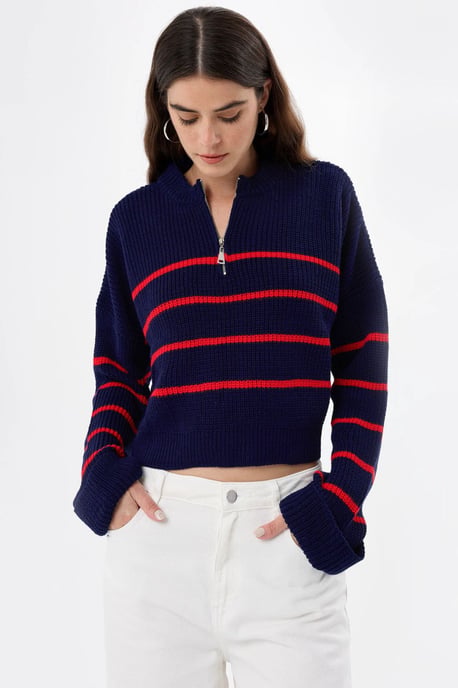 Gestreifter Zip-Pullover - Image 1