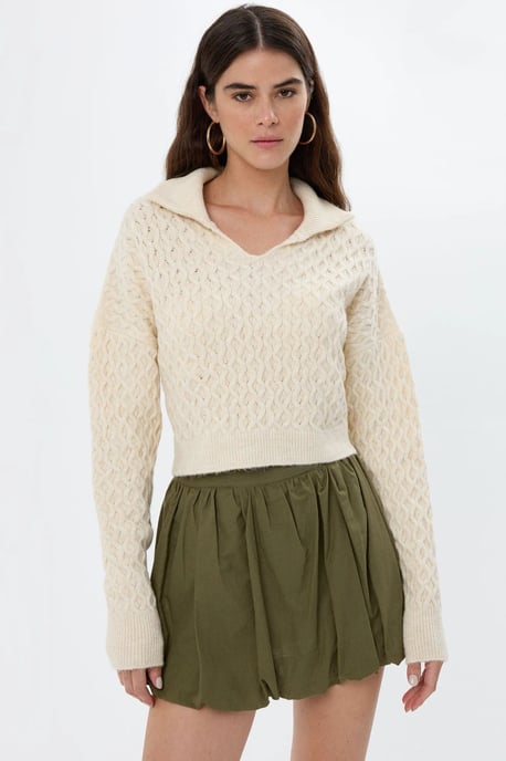 Strukturierter Strickpullover mit Hemdkragen - Image 1