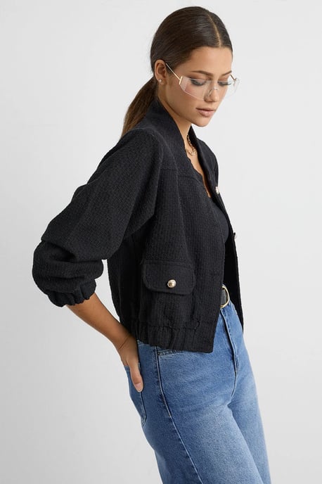 Tweed Rundhalsjacke mit Taschendetail - Image 3