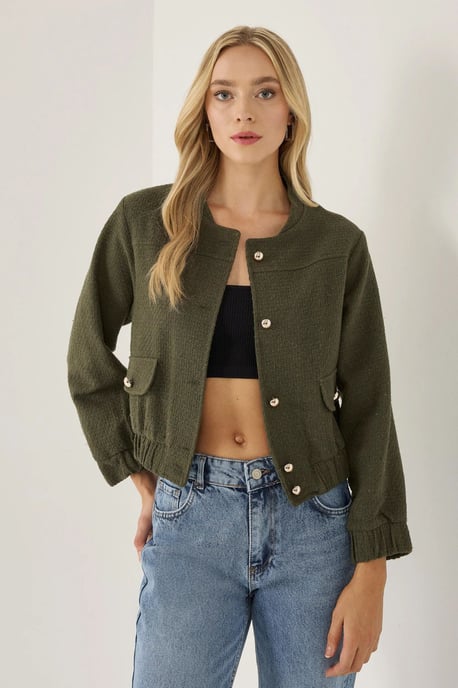 Tweed Rundhalsjacke mit Taschendetails - Image 1