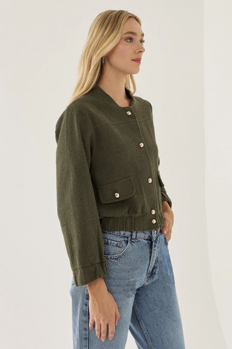 Tweed Rundhalsjacke mit Taschendetails - Image 3