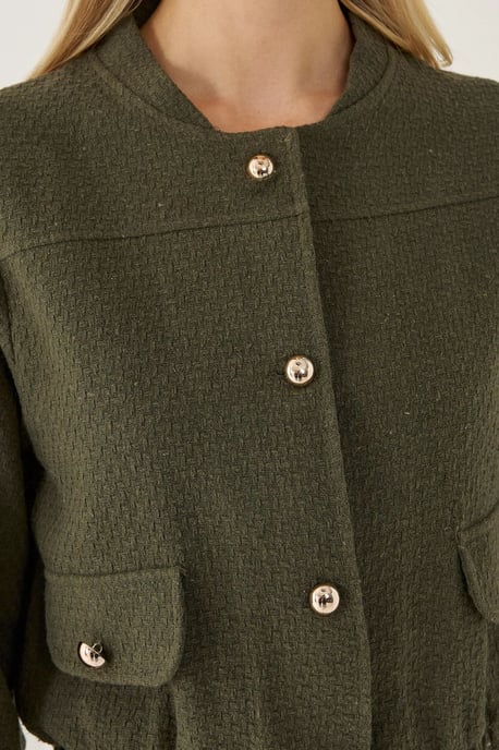 Tweed Rundhalsjacke mit Taschendetails - Image 5
