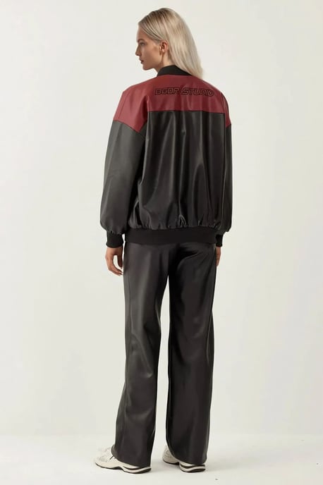 Kunstleder Übergröße Bomberjacke mit Patch-Details - Image 2
