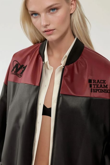 Kunstleder Übergröße Bomberjacke mit Patch-Details - Image 3