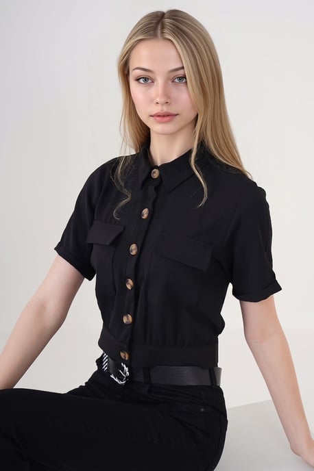 Strukturierte Kurzjacke mit Knopfleiste und Hemdkragen - Image 1