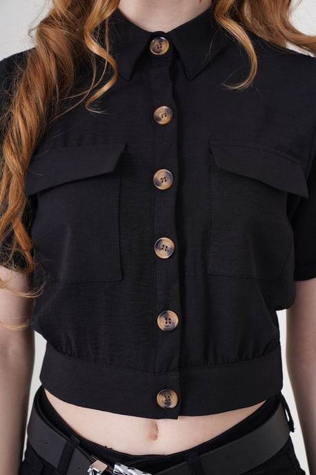 Strukturierte Kurzjacke mit Knopfleiste und Hemdkragen - Image 4