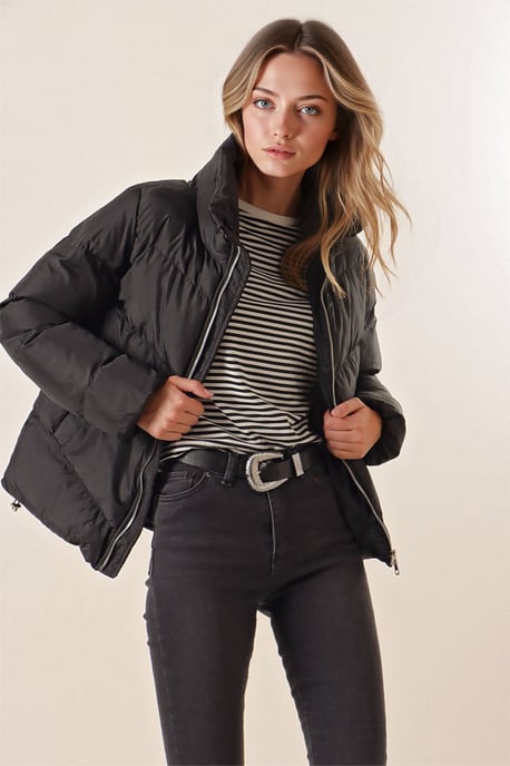 Dicker Reißverschluss-Kragen Pufferjacke - Image 4