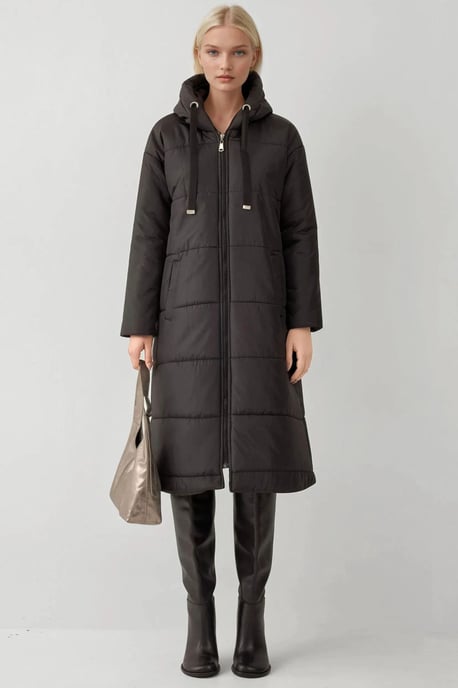 Langer Kapuzen-Puffer-Daunenmantel - Image 2