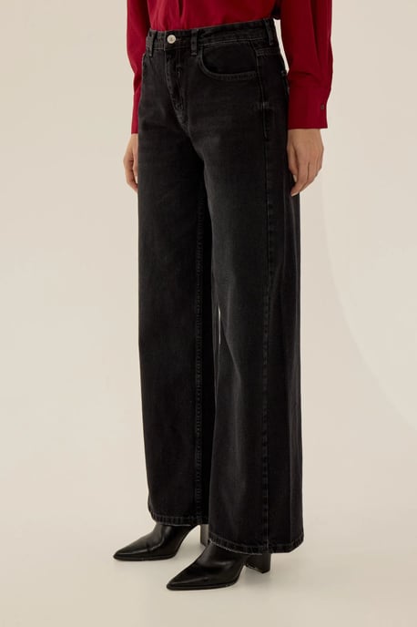 Gewaschene Effekt Genähte Weite Denim-Jeans - Image 3