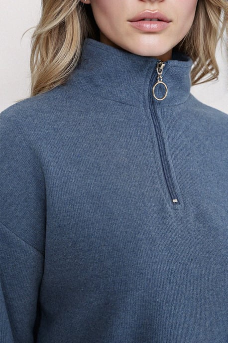 Lockerer Fit Crop-Pullover mit Reißverschlusskragen - Image 4