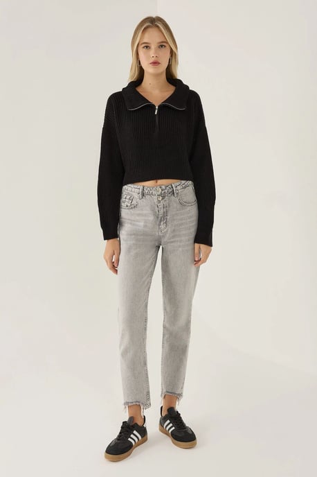 Reißverschluss-Kragen-Croptop-Pullover - Image 3