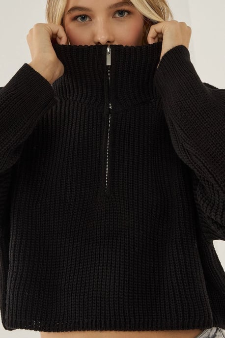 Reißverschluss-Kragen-Croptop-Pullover - Image 4