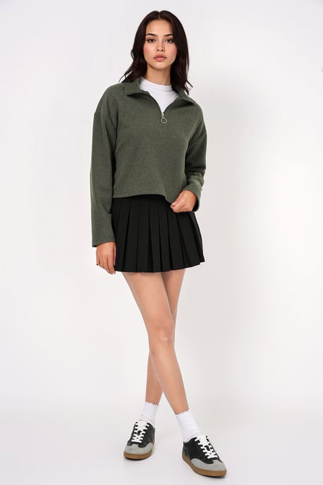 Entspannt geschnittenes Crop-Sweatshirt mit Reißverschlusskragen - Image 2