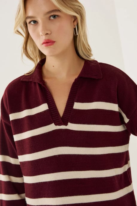 Gestreifter Polo-Kragen Strickpullover - Image 4