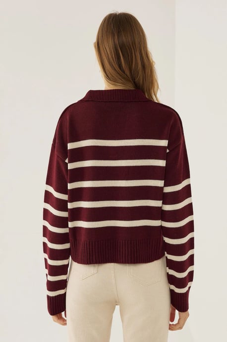 Gestreifter Polo-Kragen Strickpullover - Image 5