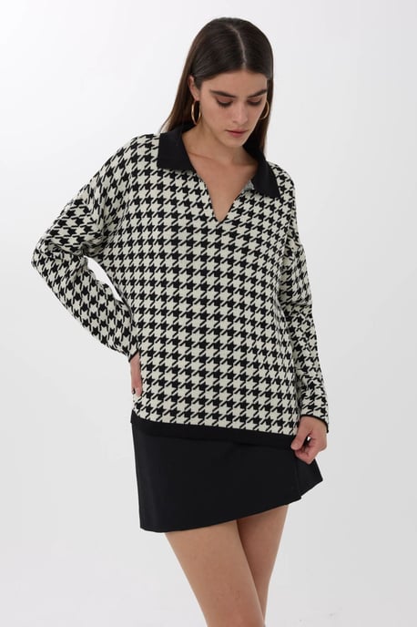 Polo-Kragen Krampen-Muster Pullover - Image 2