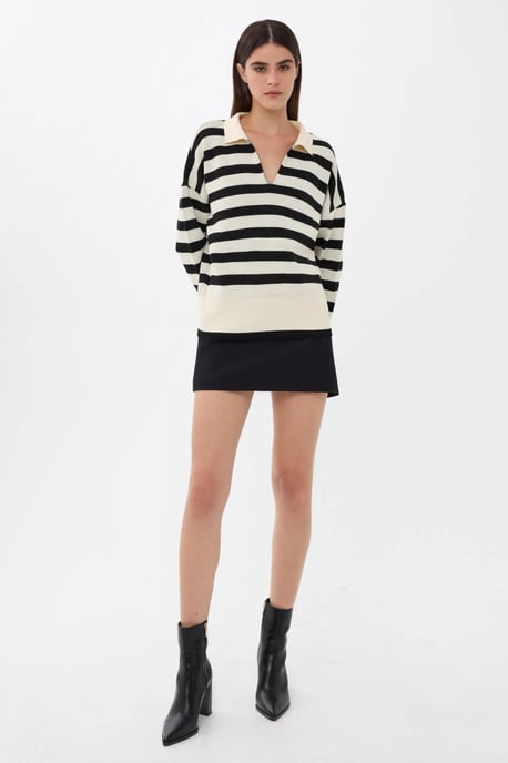 Gestreifter Polokragen-Strickpullover - Image 3