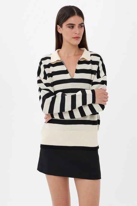 Gestreifter Polokragen-Strickpullover - Image 4