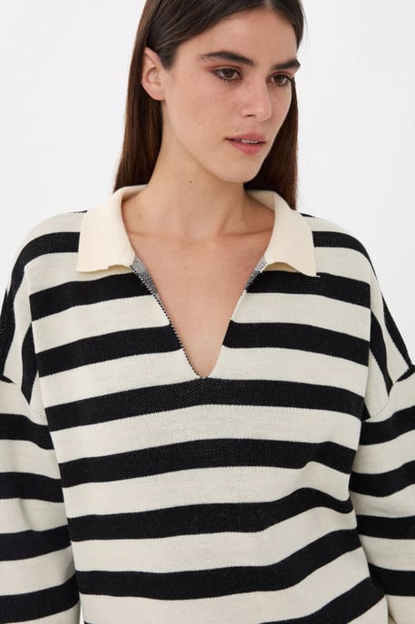Gestreifter Polokragen-Strickpullover - Image 6