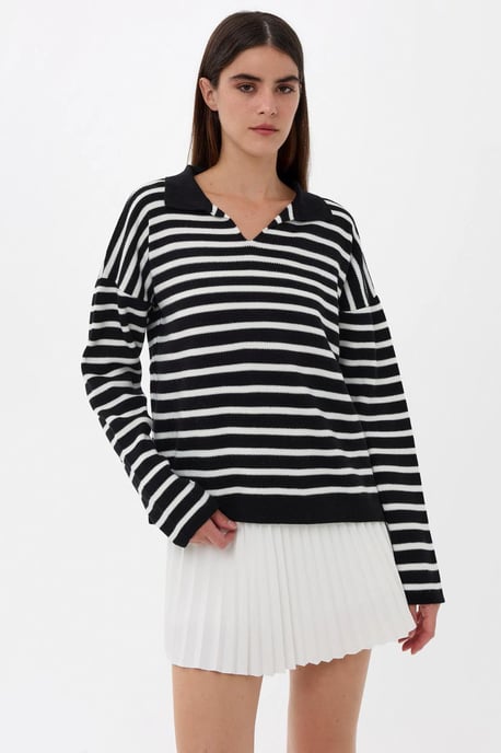 Gestreifter Strickpullover Polo-Shirt - Image 1
